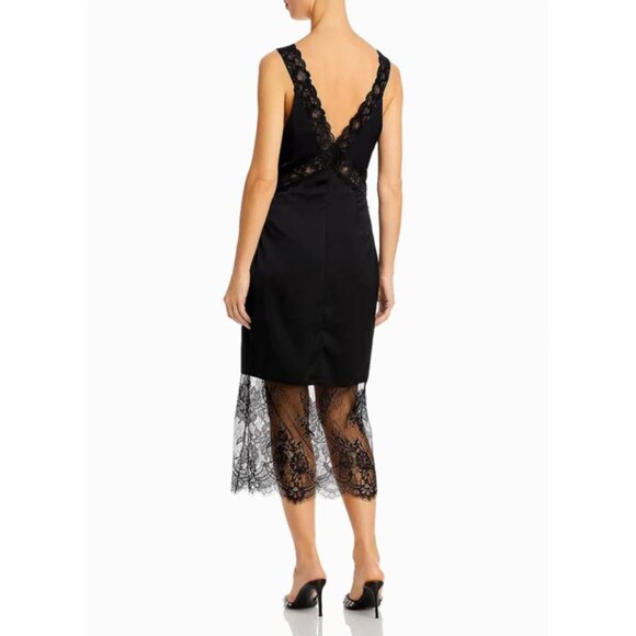 NWT‎ Aqua Black Lace Cut Out Sheath Midi Dress Party Cocktail Satin Slip Dress - Picture 2 of 4